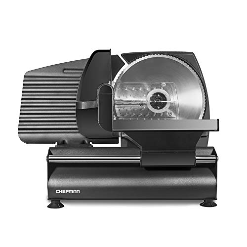 Chefman Die-Cast Electric Deli & Food Slicer Cuts Meat, Cheese, Bread, Fruit & Vegetables Adjustable Slice Thickness, Stainless Steel Blade, Safe Non-Slip Feet, For Home Use, Easy To Clean, Black