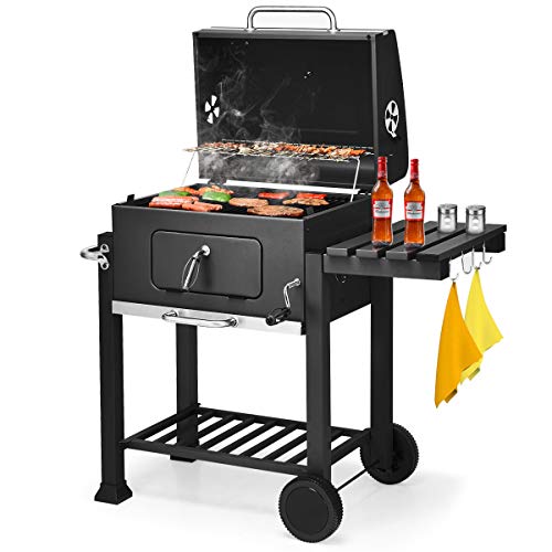 ADTEST, Heavy Duty Carbon Charcoal, 3-in-1 Traditional BBQ Grill with 2 Wheels, HEA, Black